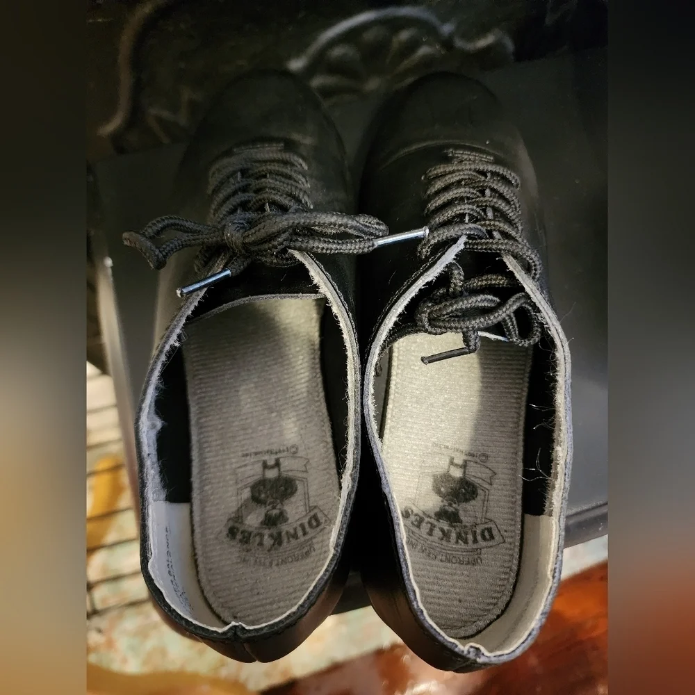 Dickles Black Tap Dance Shoes Kids Size 7.5 Lace Up Leather Sole